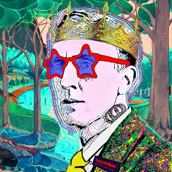 Tolkien 40: Gold crown and red star-shaped glasses