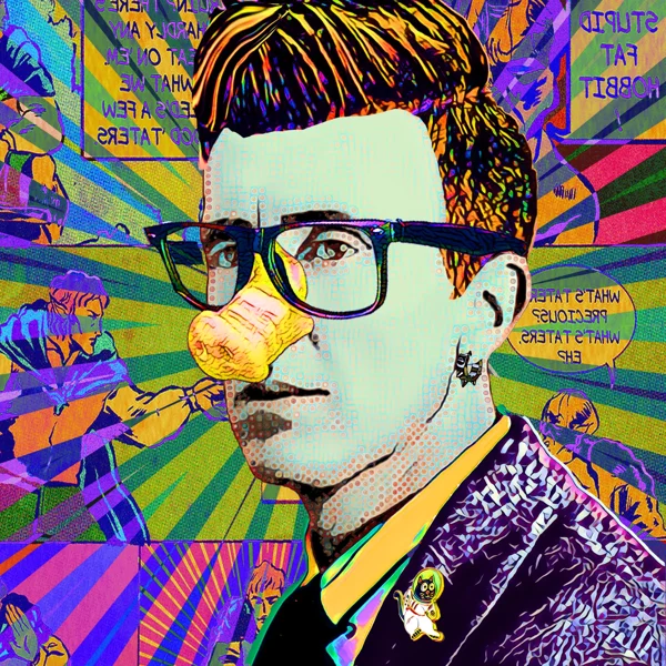 Tolkien 67: Black glasses, a bubblegum bubble, and orange swept-up hair