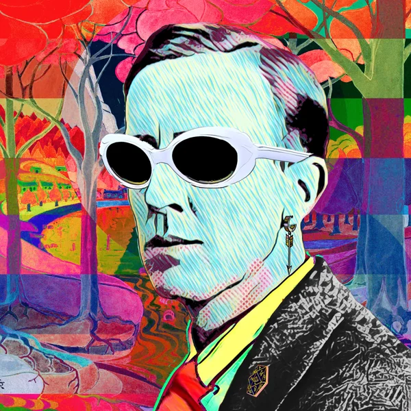 Tolkien 92: White sunglasses and a pale blue textured face