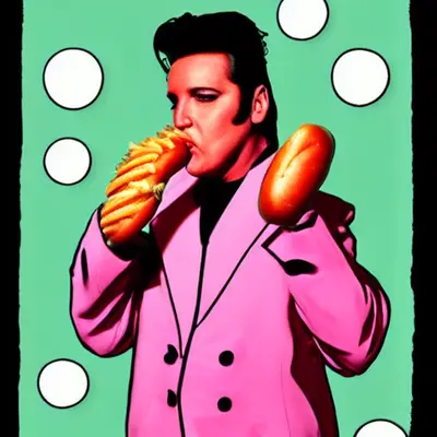 Pink Elvis, surreal pop-art composition
