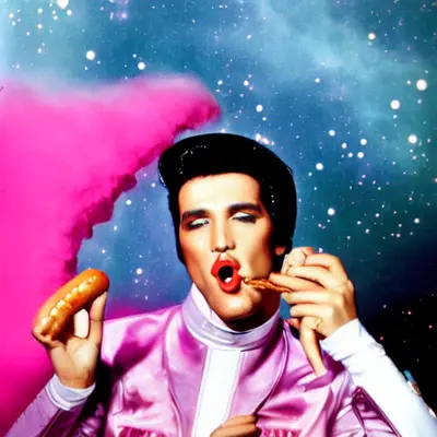Pink Elvis, surreal pop-art composition
