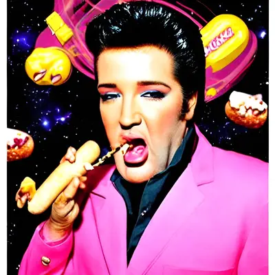 Pink Elvis, surreal pop-art composition