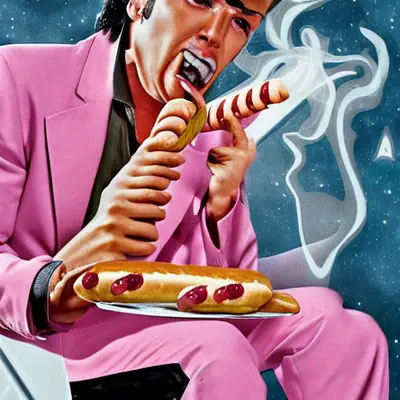 Pink Elvis, surreal pop-art composition