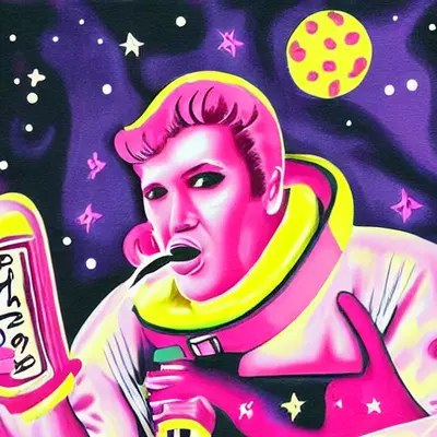 Pink Elvis, surreal pop-art composition