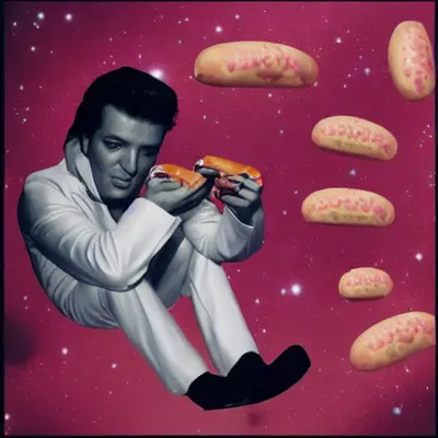 Pink Elvis, surreal pop-art composition