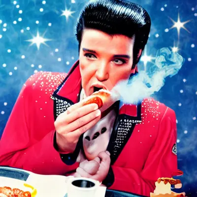 Pink Elvis, surreal pop-art composition