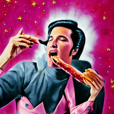 Pink Elvis, surreal pop-art composition