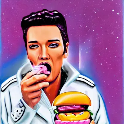 Pink Elvis, surreal pop-art composition