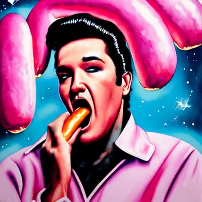 Pink Elvis, surreal pop-art composition