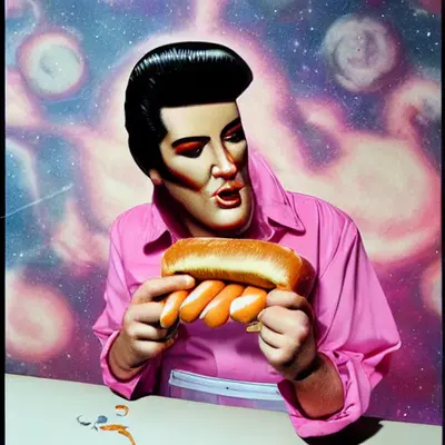 Pink Elvis, surreal pop-art composition