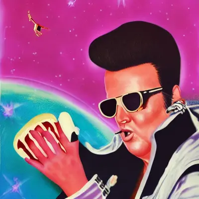 Pink Elvis, surreal pop-art composition