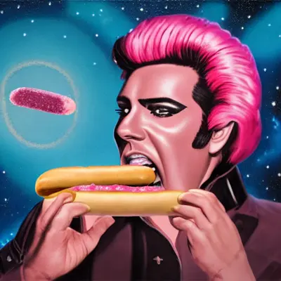 Pink Elvis, surreal pop-art composition