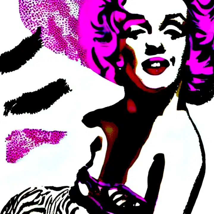 Pink Marilyn — a surreal composition in pink, with Marilyn Monroe and Art Deco imagery