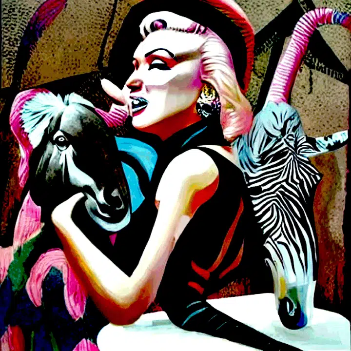 Pink Marilyn — a surreal composition in pink, with Marilyn Monroe and Art Deco imagery