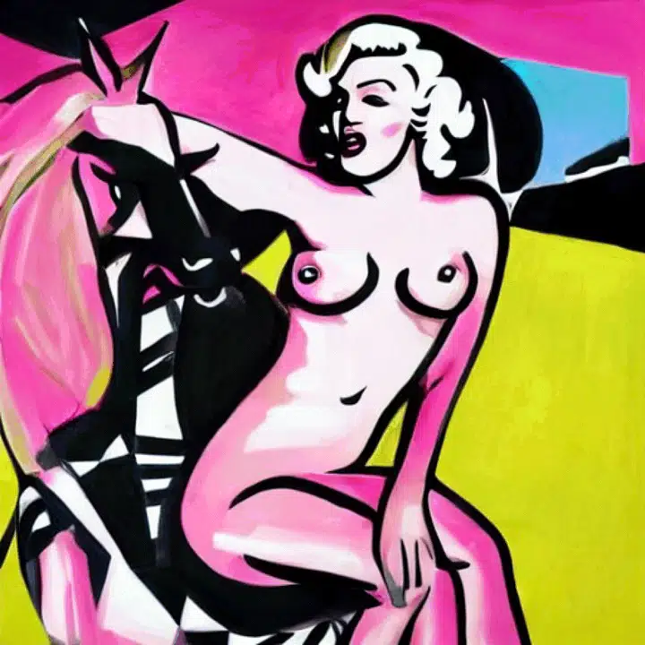 Pink Marilyn — a surreal composition in pink, with Marilyn Monroe and Art Deco imagery